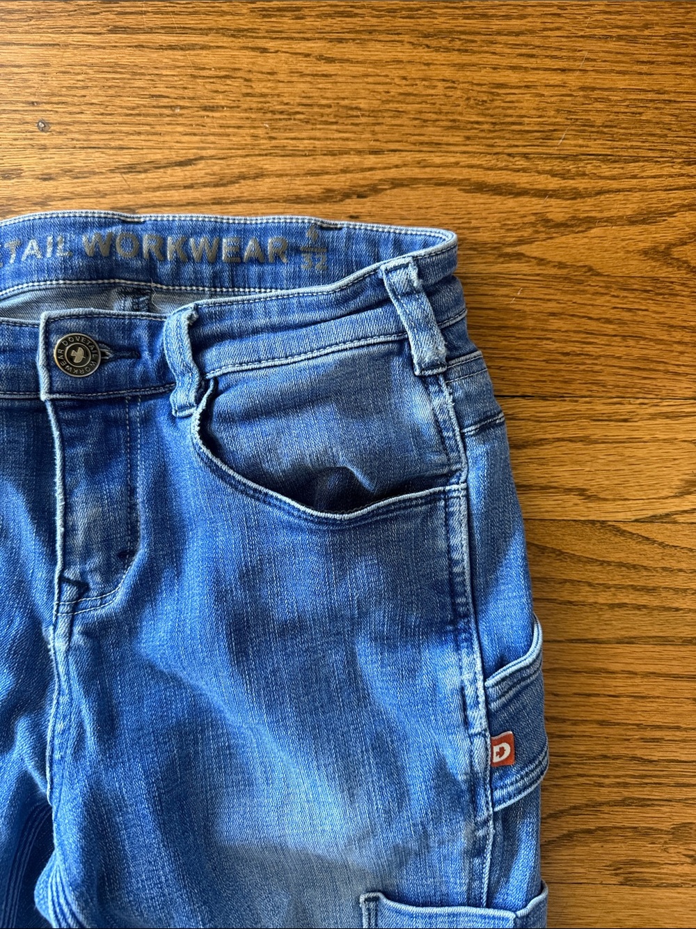 Women’s Blue Flare Carpenter Jeans with Utility Pocket - Picture 2 of 3